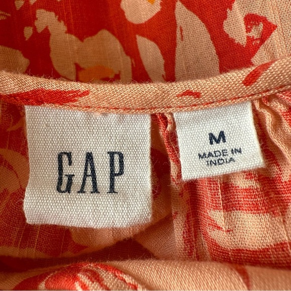 GAP Tiered V-Neck Floral Belted Dress Prairie Cottage Summer Orange Poppy Red M - Picture 10 of 11